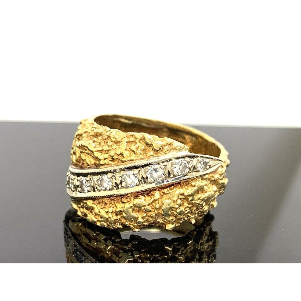 18k Yellow Gold Diamond Band Cocktail Nugget Estate Jewelry Women's Size 5.75